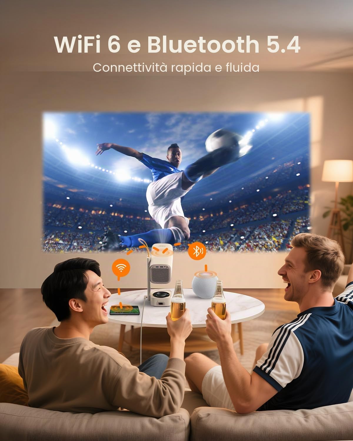 Mini videoproiettore【Applicazione integrata/Dolby Audio/Turbosonic】 Yaber T1 Pro 1080P FHD e HDR10, Proiettore portatile Punto Automatico/Correzione Trapezoidale, Retroproiettore Home Theater