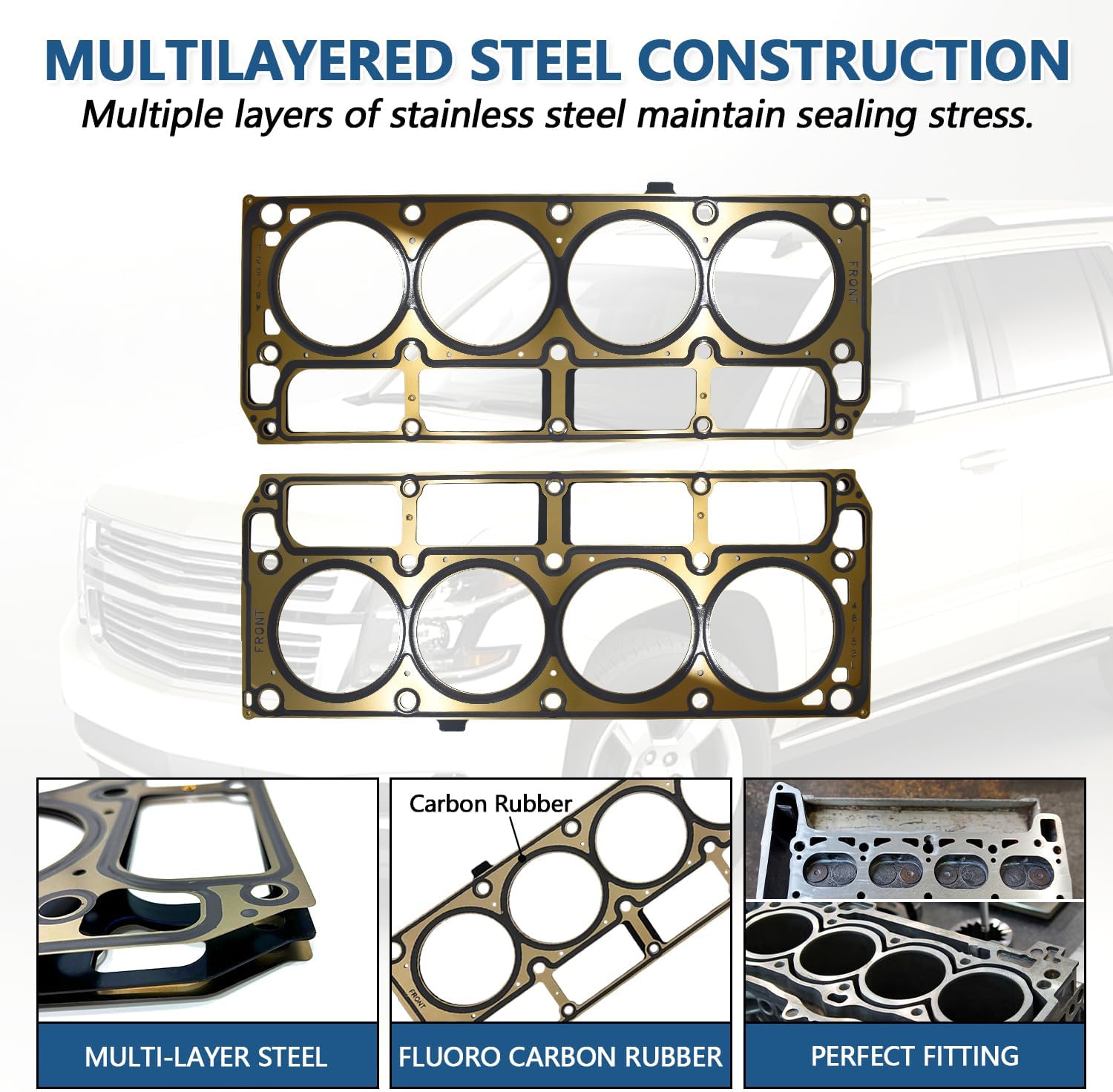 Full Cylinder 5.3 Head Gasket Set, Fits for Silverado Tahoe GMC Yukon Envoy Buick Cadillac 1997-2003 with Cylinder Head Bolt Set, Intake Exhaust Manifold, Oil Pan Gasket # HS26191PT ES72173