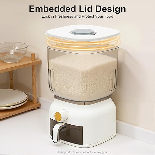 Miniatura 5 de Dispensador de arroz de 13.2 lbs, contenedor grande de almacenamiento de granos sellados con taza de arroz, dispensador de alimentos, organizador de
