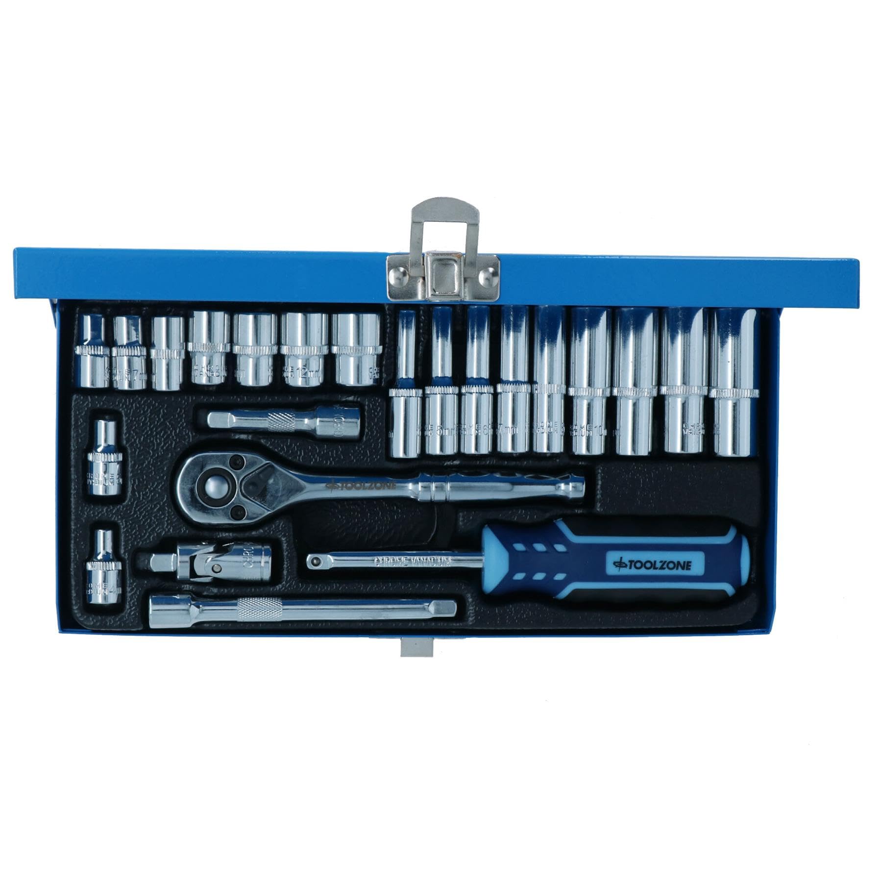 1/4-Zoll-Antrieb, 23-teiliges metrisches Steckschlüssel-Set, flache tiefe Stecknüsse, Ratschenverlängerung UJ