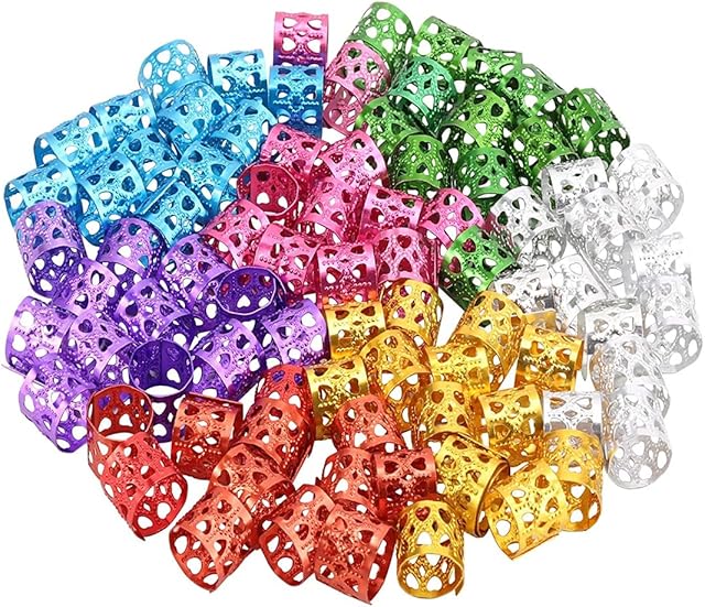 Quesuc 120 Pieces Hair Braid Cuff Dreadlocks Hair Metal Beads Cuffs Clips Rings Braid Bead Hair Accessory 8x9mm (7 colors Mixed)