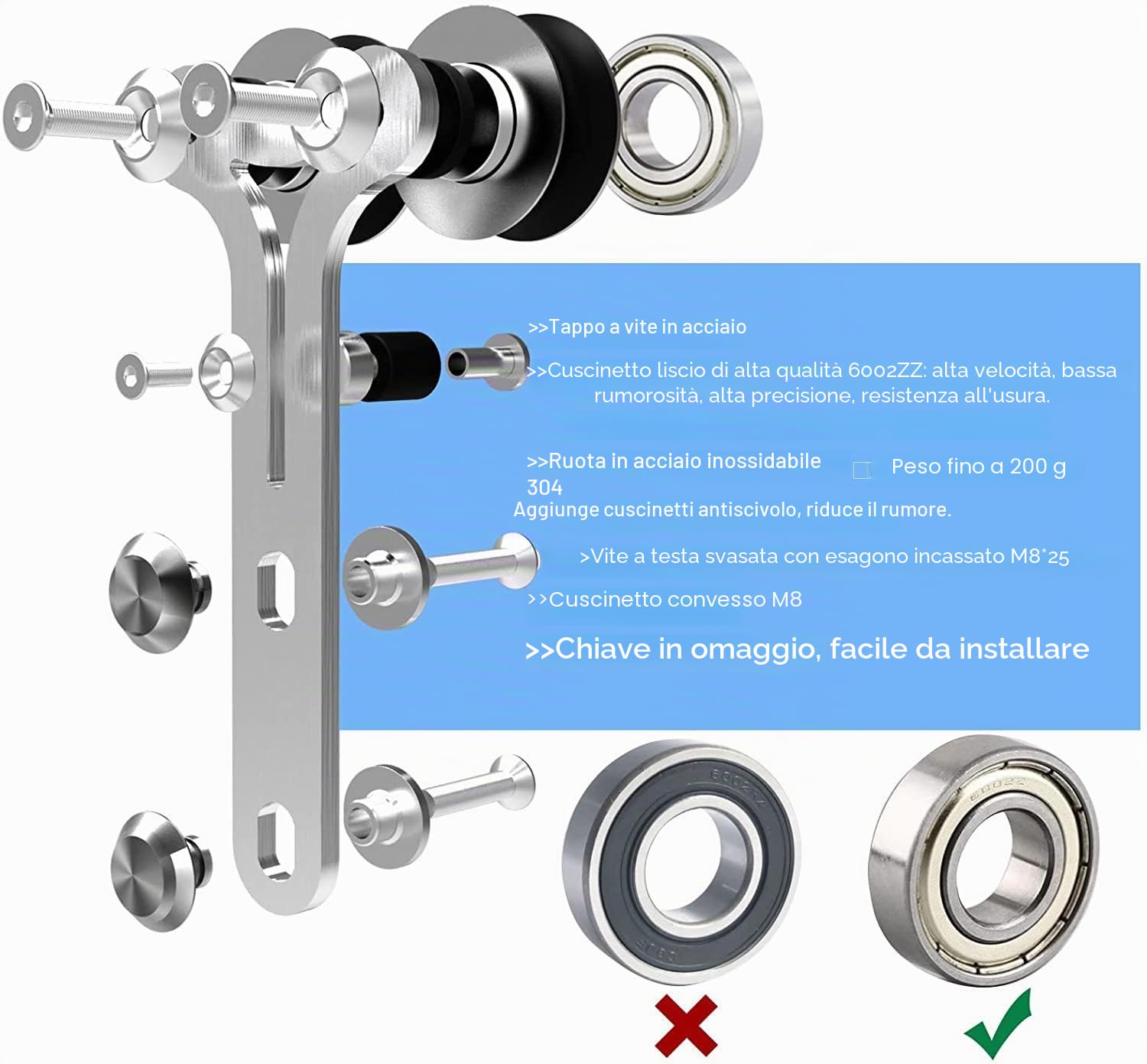 5FT(152cm) Acciaio Binario per Porta Scorrevole Kit Accessori per Porta Scorrevoli Singola di Legno, Kit per porta soffietto Esterno Muro