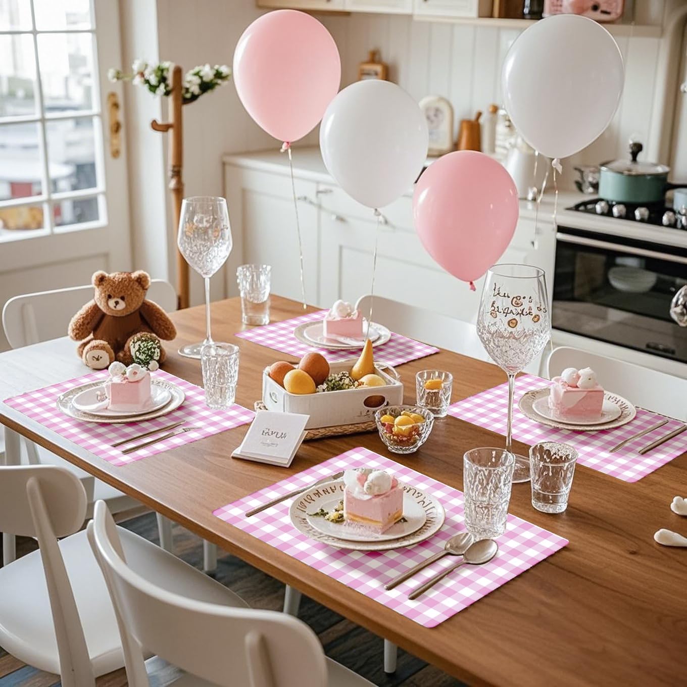 WRAPAHOLIC 50 Sheets Pink Plaid Paper Place Mats - 11 x 17 Inch Disposable Placemat Pink Gingham Baby Girl Decorative Paper Table Mats for Dinner Setting Baby Shower Party Supplies image 4
