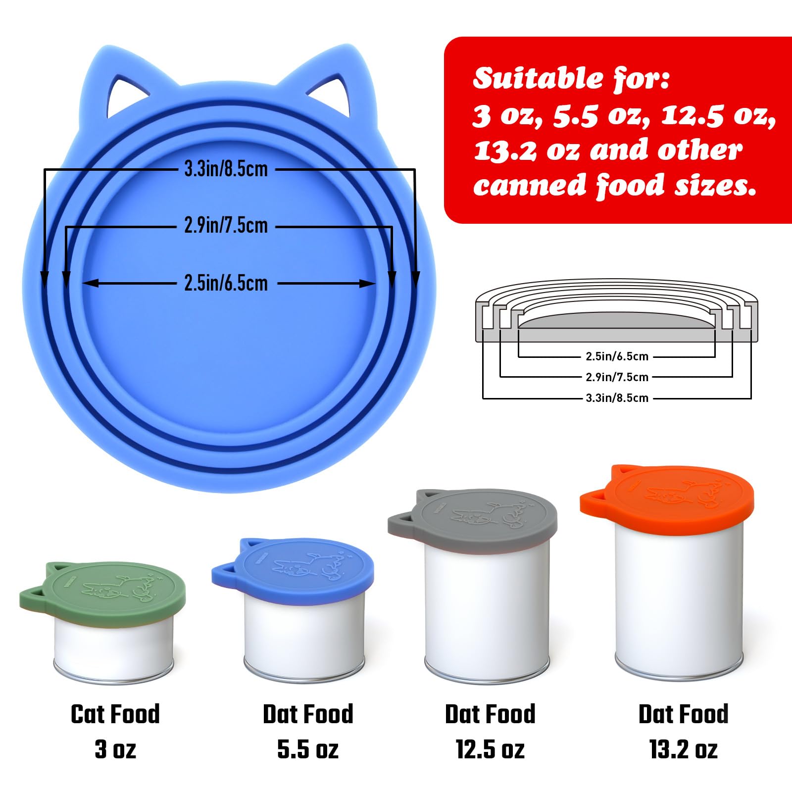 VAYRMEU 4 Pack Pet Food Can Cover Silicone Food Can Lids,Universal BPA Free, One Fit Most Standard Size Food Cans - 3