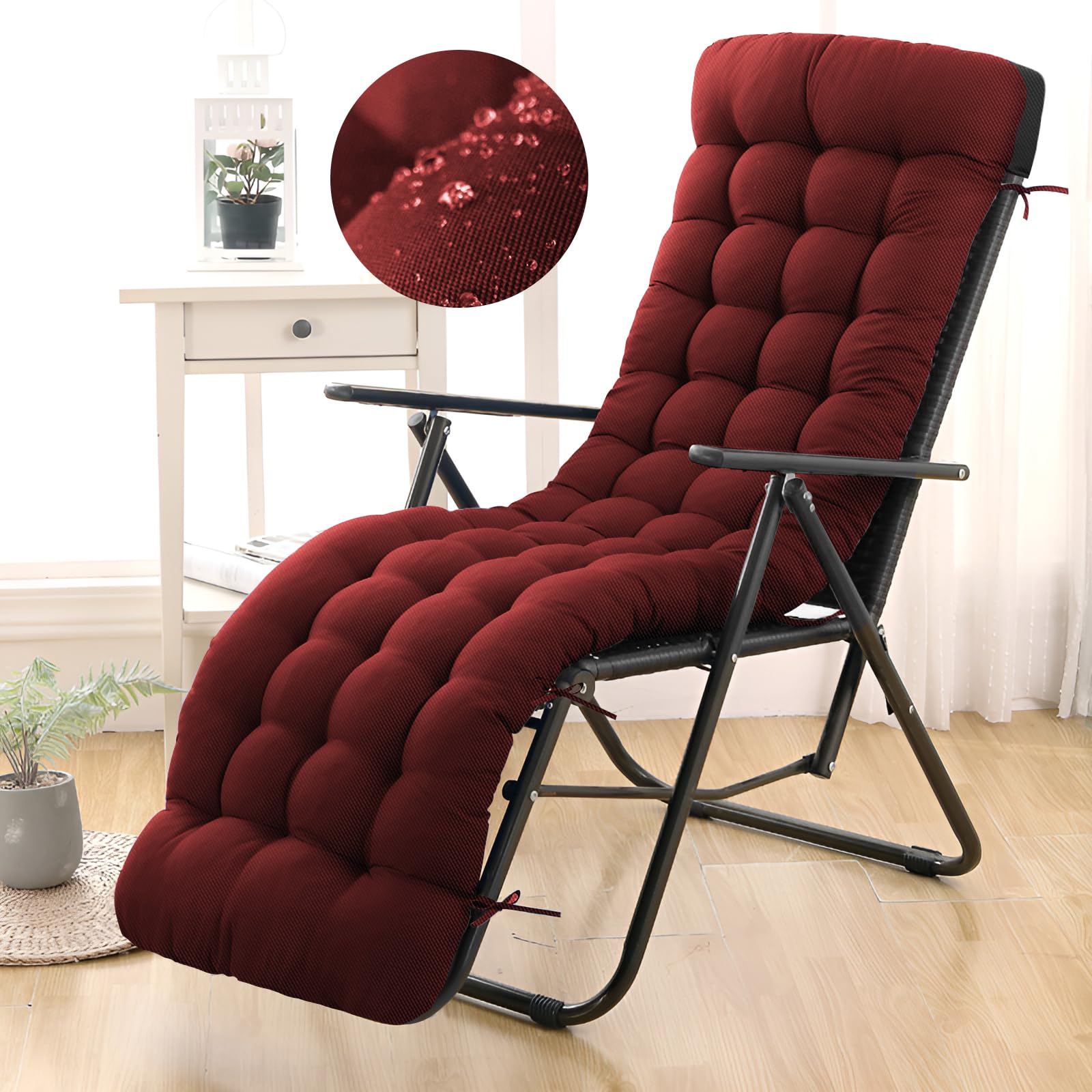 widesmile Cuscino per lettino prendisole impermeabile per interni ed esterni, in memory foam, poltrona lounge, cuscino con nastri, morbido ispessito, poltrona lounge, cuscino per mobili da esterno