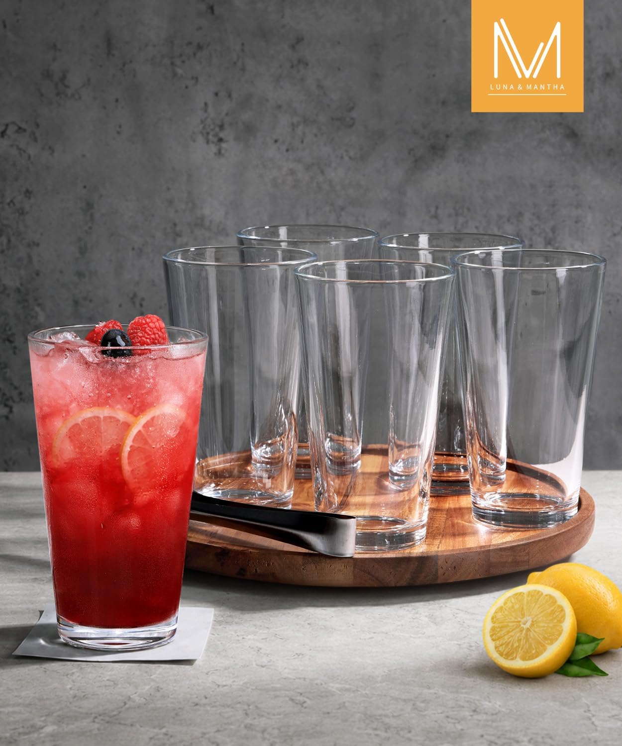 16oz Drinking Glasses Set of 8, Stackable Heavy Base Water Glass Cups