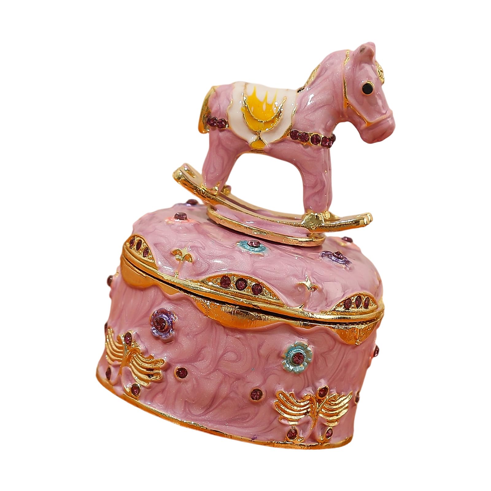 BELOWSYALER Unique Carousel Styles Enameled Jewelry Box Sturdy and Beautiful Household Decors Dainty Alloy Jewelry Container Enchanting Desk Top Display