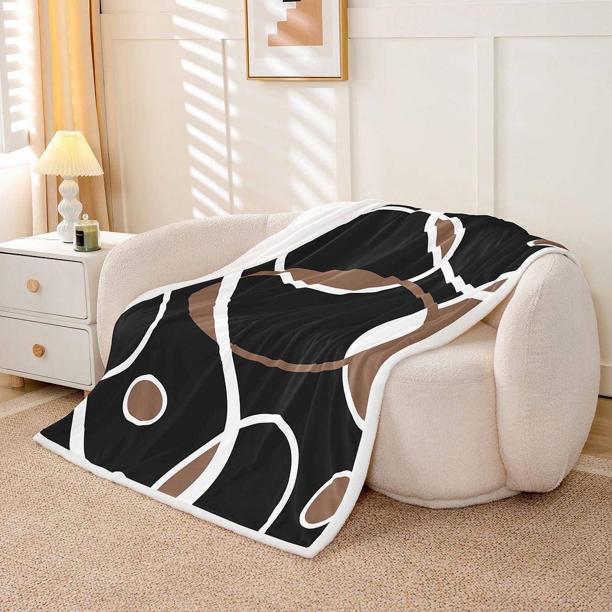 Feelyou Kids Brown and Black Fleece Throw Blanket Throw 50"x60" Strip Lines Sherpa Blanket for Bed Sofa Couch Boys Girls Teens Geometric Plush Women Men Abstract Art Fuzzy