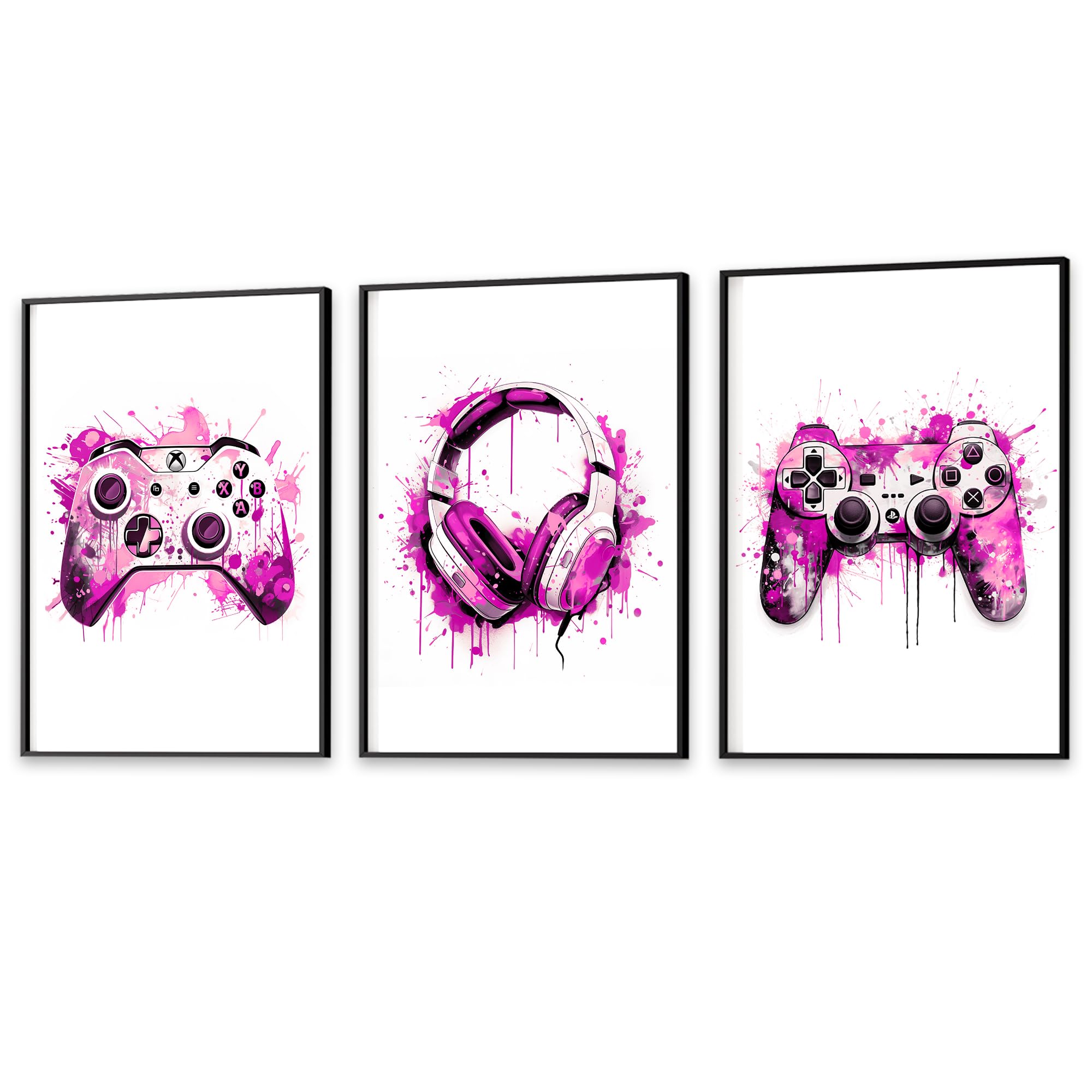 Set Of 3 A4 Gaming Prints | Gaming Accessories | UNFRAMED - NO FRAMES INCLUDED | Gamer Room Accessories | Gamer Gifts | A3 Wall Art (A3 Prints (No Frames), Pink)