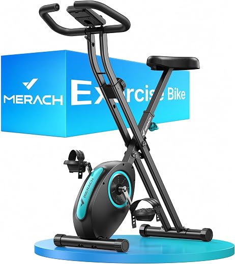 MERACH Folding Exercise Bike, Home Trainer with LCD Display, 16-Level Magnetic Resistance Foldable Stationary Exercise Bike, Comfortable Seat, Space-Saving, Capacity...
