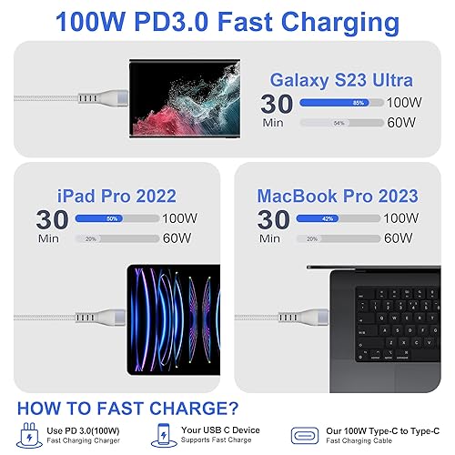 Miniatura 5 de Cable de carga múltiple USB C de 100 W para Apple Watch y iPhone 15, cable de carga rápida USB CA de 10 pies 4 en 2, compatible con todos los