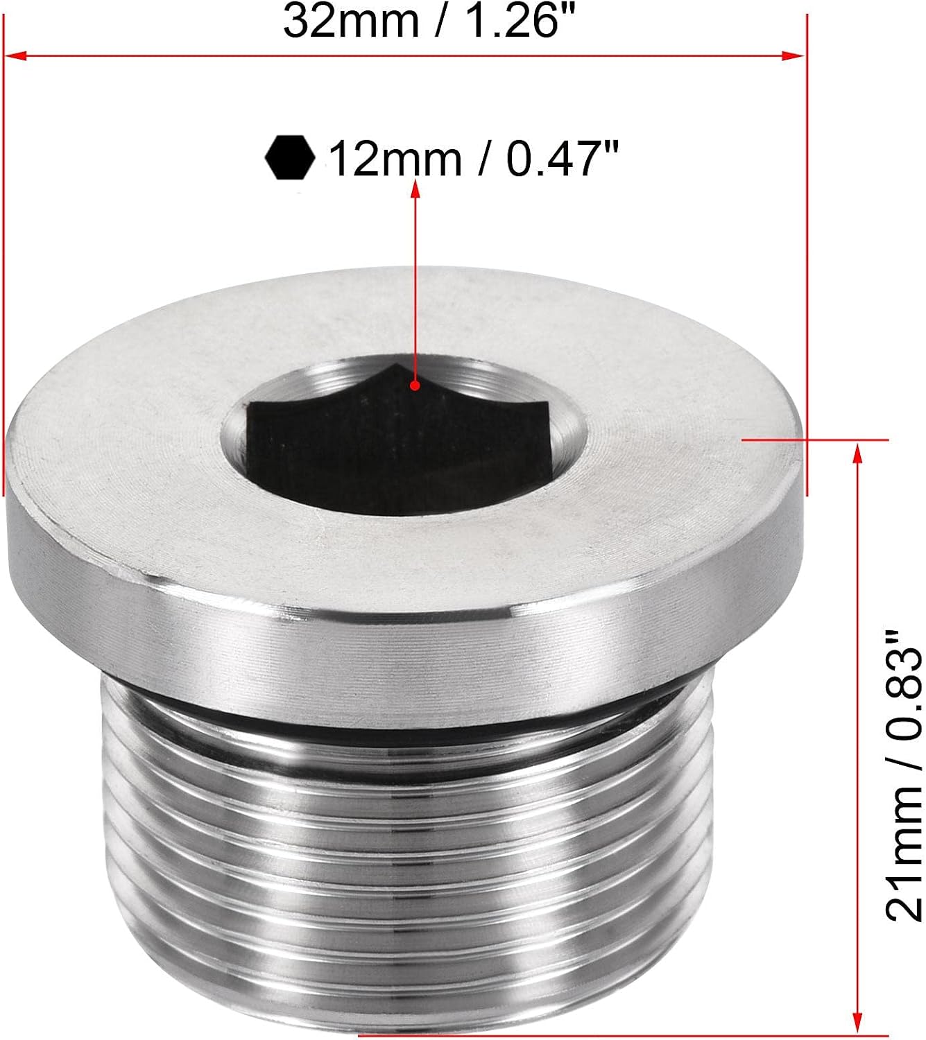 sourcing map Stainless Steel Inner Hex Head M25x1.5 Pipe Fitting Plug with Seal Ring for Terminate Pipe Ends - Image 4