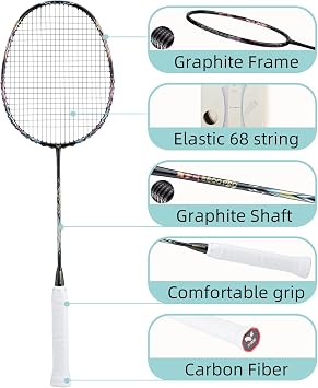 Professional Badminton Racket - Carbon Graphite & Carbon Fibre, Ultra-Light Single Racket for Enhanced Performance