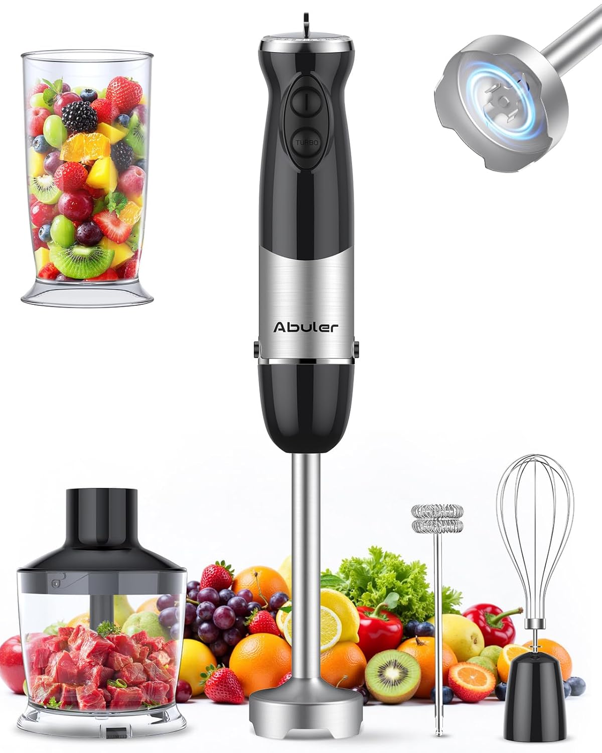 Immersion Blender Handheld 1000W 5 in 1 Corded Stick Hand Blender Kitchen with 12 Speed, BPA-Free, Mixing Beaker, Chopper, Whisk, Milk Frother, Perfect Emulsifier for Soup, Baby Food, Sauce, Puree image 1