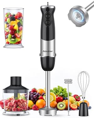 Immersion Blender Handheld 1000W 5 in 1 Corded Stick Hand Blender Kitchen with 12 Speed BPA-Free Mixing Beaker