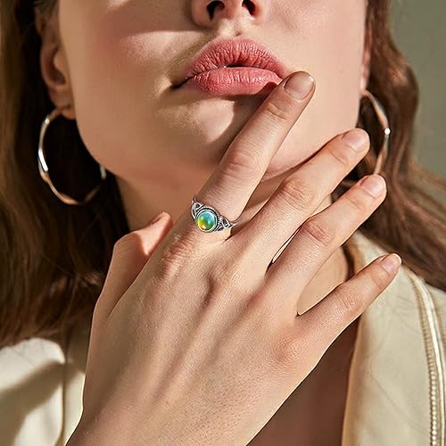 Miniatura 8 de ADRAMATA Anillo de plata de ley 925 para mujer, anillos de nudo celta vintage, chapado en oro blanco de 18 quilates, anillo solitario ovalado,