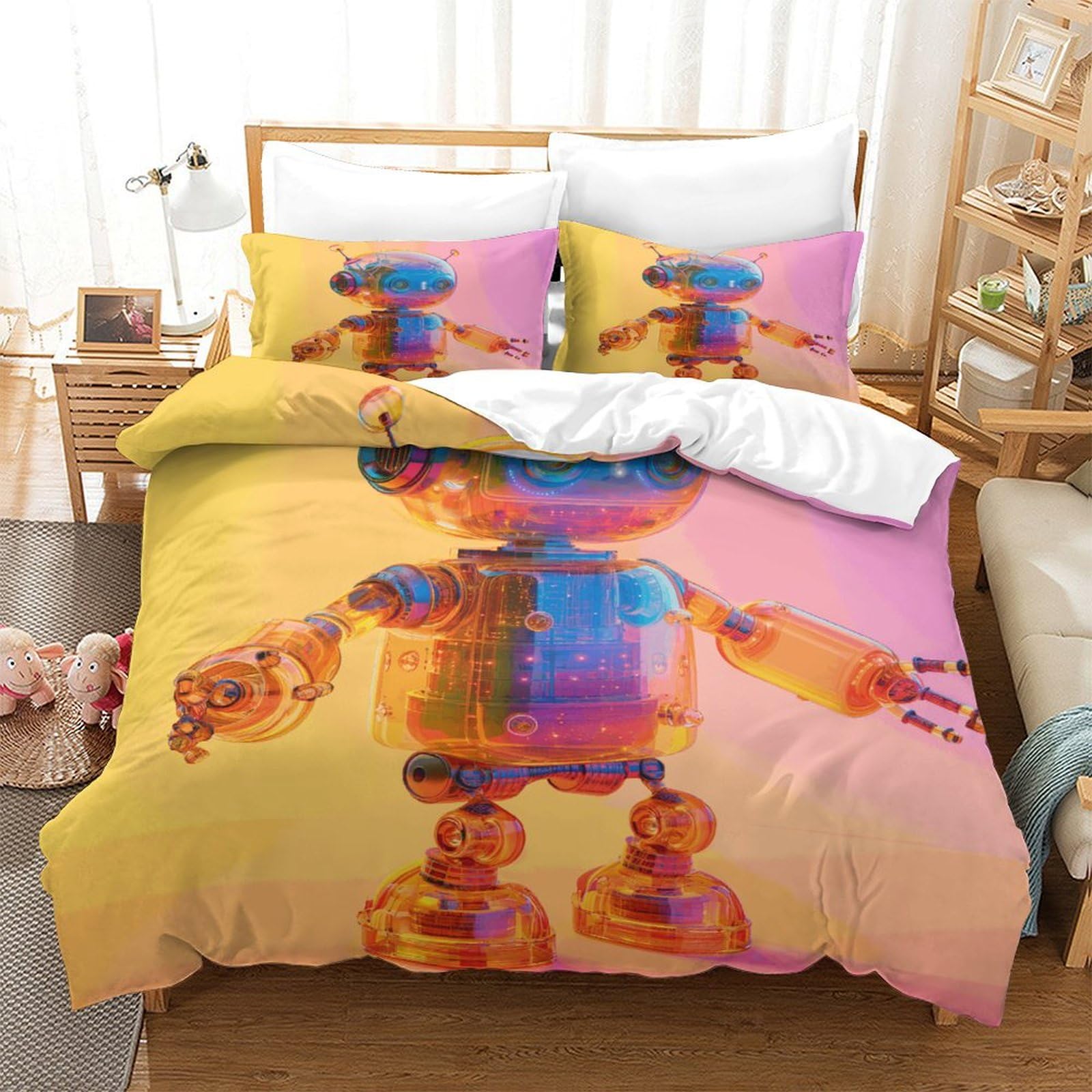 P1S9U7W5Y Vibrant Brick Doll 3D Printed Duvet Cover Set 3pcs Microfiber Color Block Bedding Set King（220x240cm）