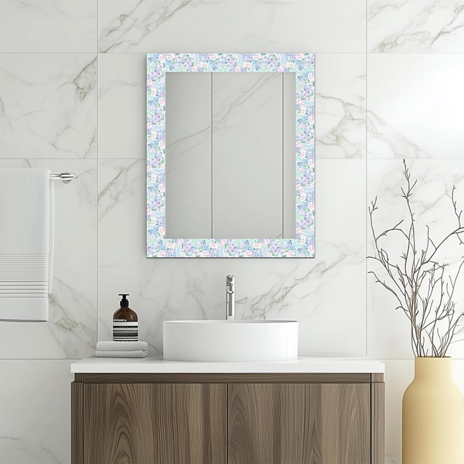HOMETITUTE Wallpaper Border Peel and Stick Wall Border Pastel Floral Garden Decorative Wall Trim Self Adhesive Border for Walls Mirror Frame Accent Strip for Bedroom Kitchen Living Room 4x196 Inch