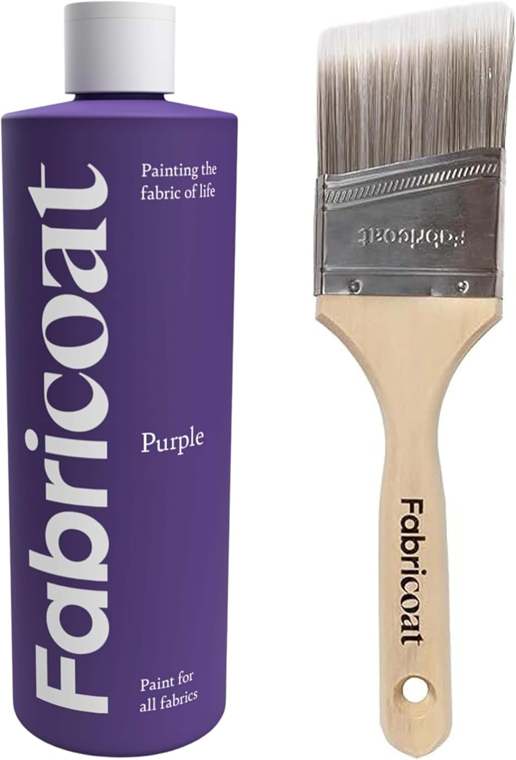 Fabricoat - Fabric Paint for Furniture 500ml (Purple) + Angled Paint Brush | Firm Bristled Brush with Wooden Handle | Restore or Change the Color of Couches, Chairs, Upholstery
