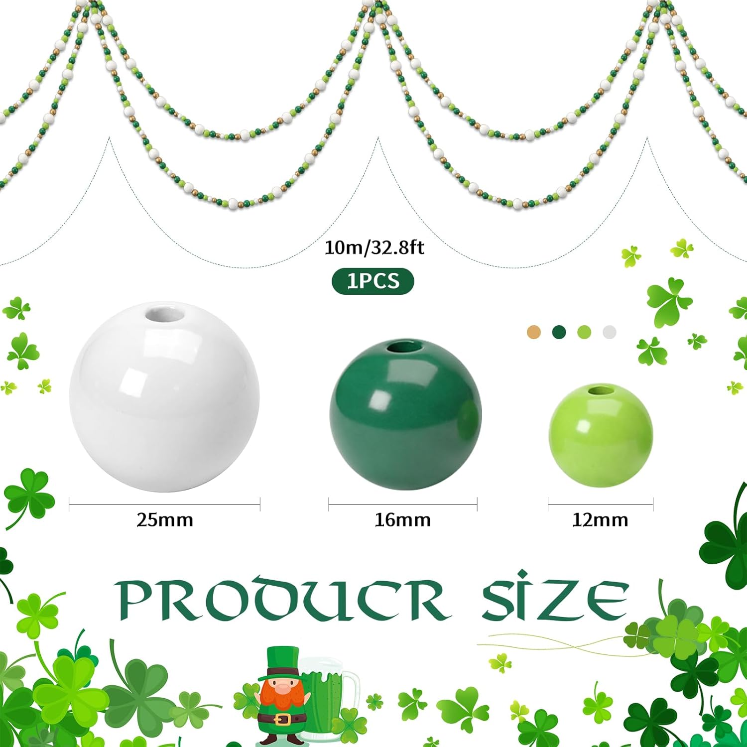 Giegxin 32.8 Feet Wooden Bead Garland Rustic Boho Wood Bead Garland Decor Rustic Wall Hanging Ornaments for Holiday Spring Farmhouse Party Decoration(Mix Green 2,1 Pcs)