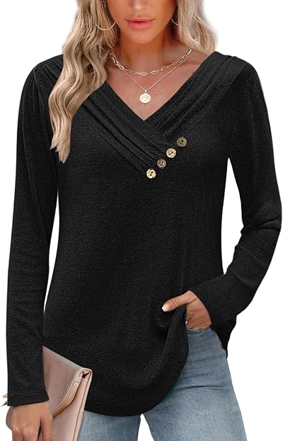 MISFAY Women Tunic Tops Casual V Neck Pullover Blouse Plus Size Tops
