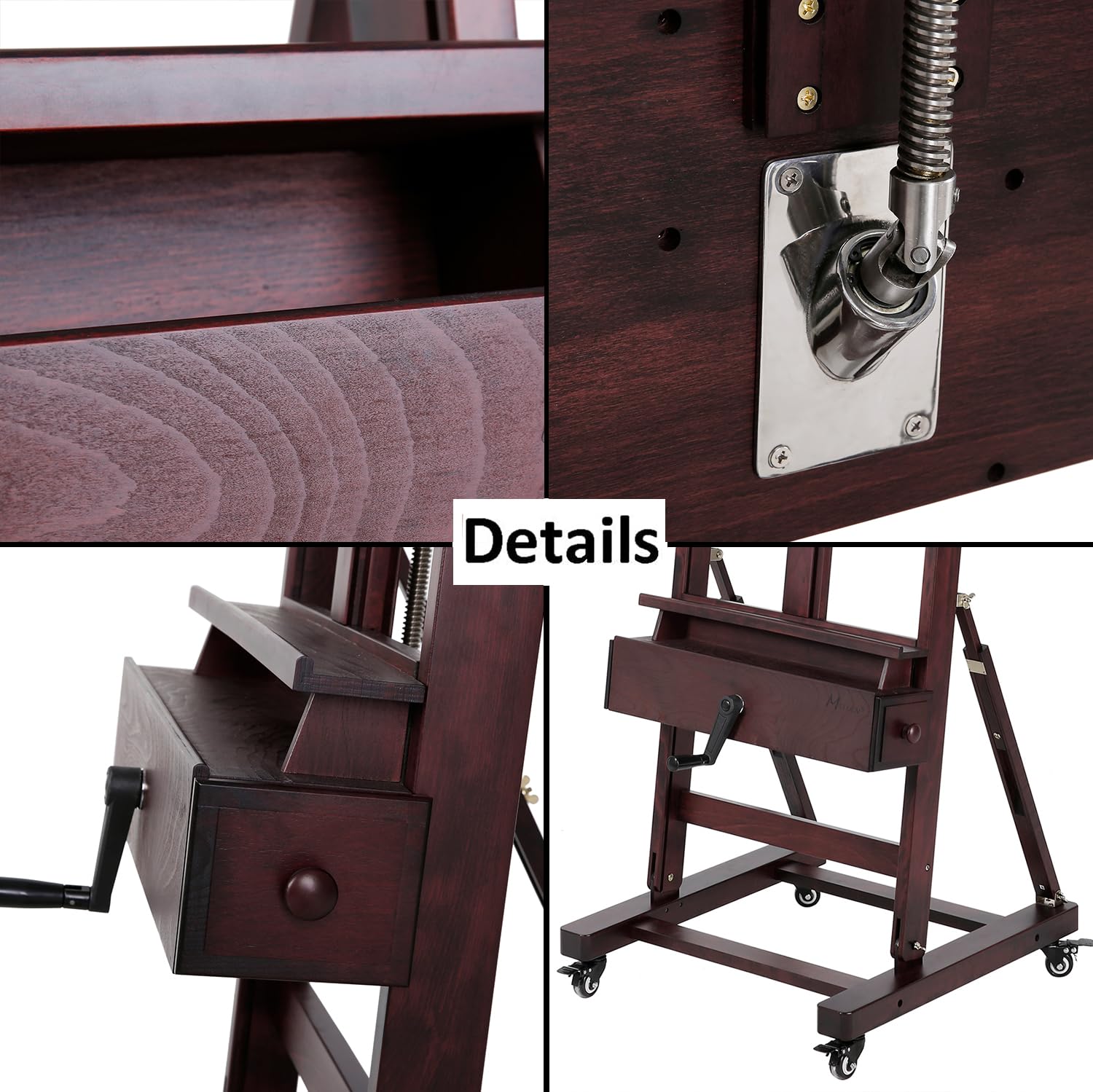 MEEDEN Sztaluga do regulacji korby Deluxe, sztaluga studyjna Master H-Frame, wytrzymała sztaluga artysty, sztaluga wystawowa, wykończona palisandrem, utrzymuje płótno o wysokości do 210 cm