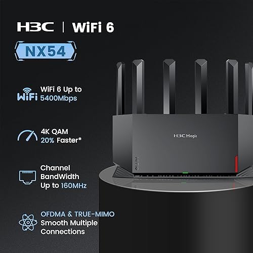 Miniatura 2 de H3C Router WiFi 6 de doble banda AX5400 (NX54)-802.11.ax Router de alta velocidad, 6 antenas de alta ganancia, alimentado por NPU para transmisiones
