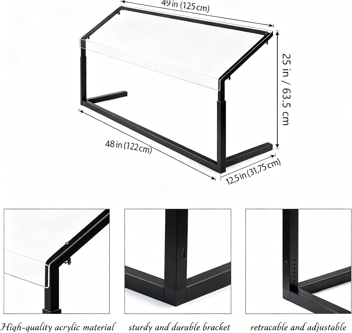 48 x 25 x 12.5 Inches Sneeze Guard with Metal Frame for Counter Food Service Products Buffet Bar Adjustable Sneeze Guard for Restaurants, Catering, Buffets, Plastic, Black