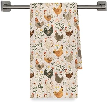 Rustic Floral Chicken Kitchen Towels Decorative, Gifts for Chicken Lovers, Flower Farm Hen Rooster Dish Hand Tea Towels, Cottagecore Kitchen Bathroom Decor, 16x24 Inch