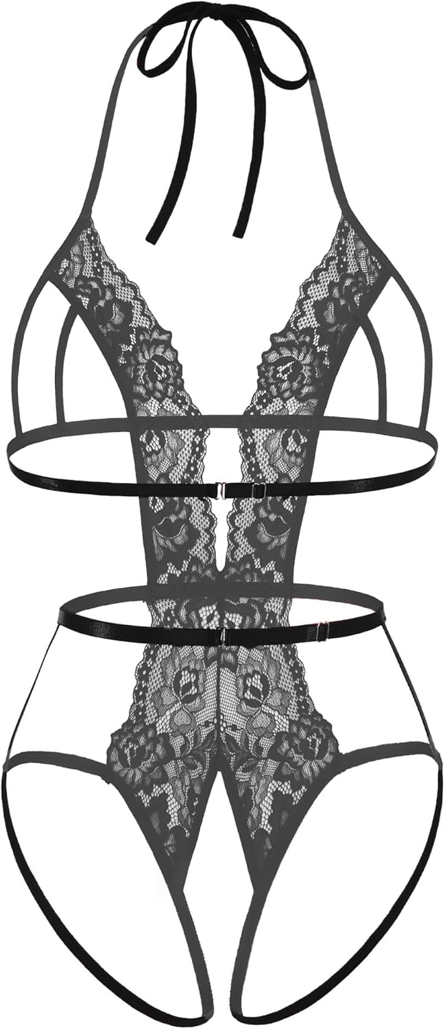Avidlove Women Deep V Halter Lingerie Teddy Lace Bodysuit One Piece Babydoll Sexy Outfit - Image 3