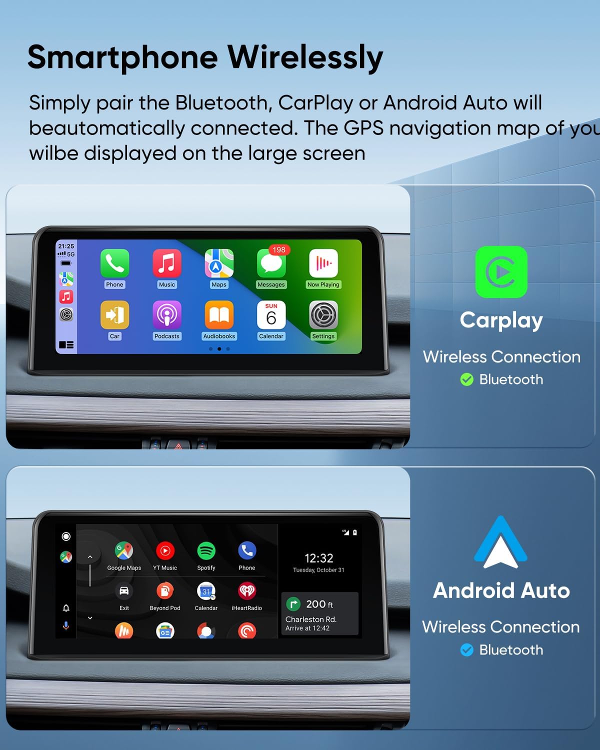 Car Stereo for BMW X5 F15 X6 F16 (2014-2017) NBT E70 E71 (2007-2013) CCC/CIC System, Wireless CarPlay Android Auto Upgrade Factory Radio Bluetooth WiFi Touch Screen (10.25" 2014-2017)