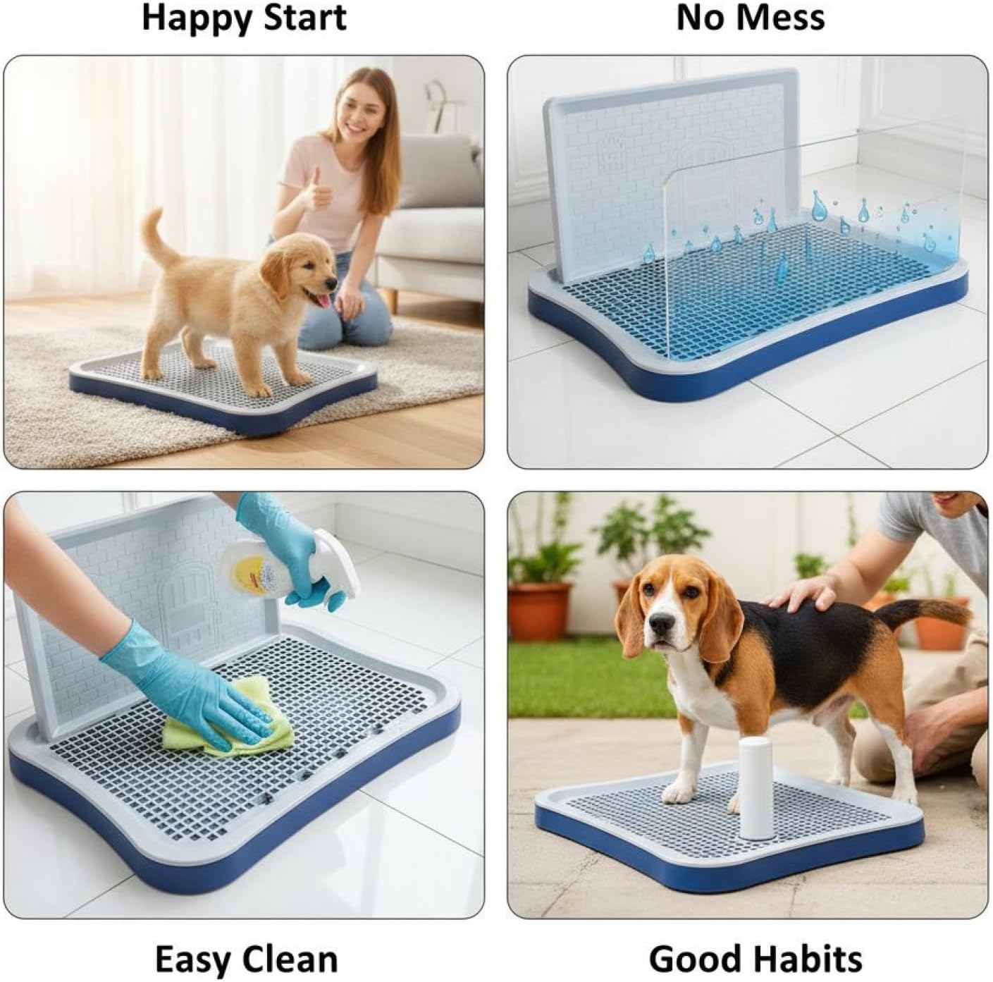 Puppy Potty Training Dog Pad Holder, 20 in with Splash Guard, Included Manual and Post, Dark Blue, 20.1 X 15.6 X 1.4 in Dog Toilet