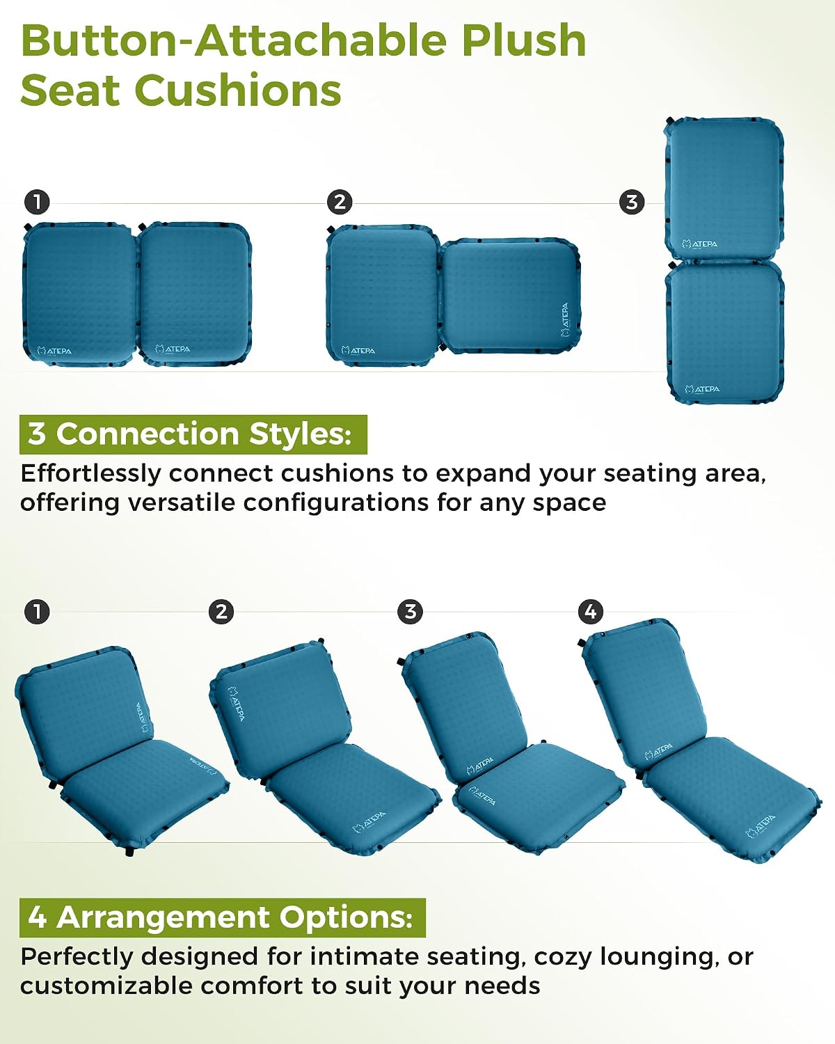  Inflatable Seat Cushion, Compact Self-Inflating Seat Cushion for Stadium Airplane Air Travel Bleacher Camping, Blow Up Foam Seat Pad for Outdoor Sports Events Backpacking Hiking Sitting thumbnail