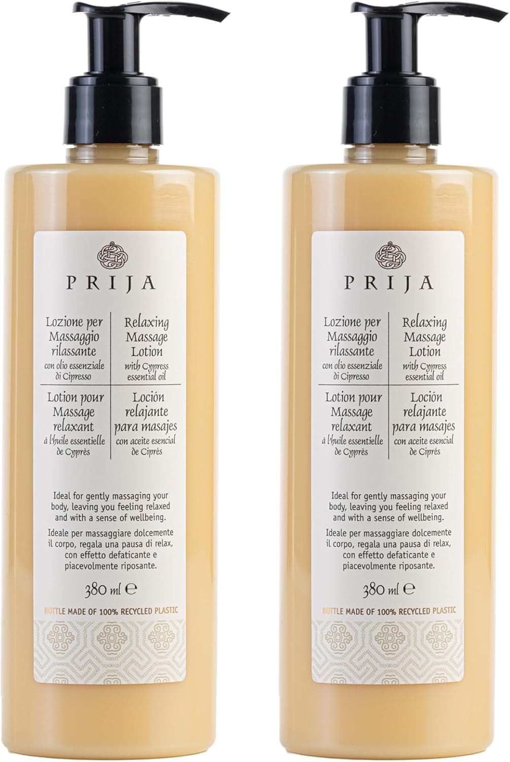 Prija Relaxing Massage Lotion with Aloe Vera and Cypress Oil, Refreshing and Moisturising Body Cream Leaves You Feeling Relaxed with a Sense of Wellbeing 2 x 380ml
