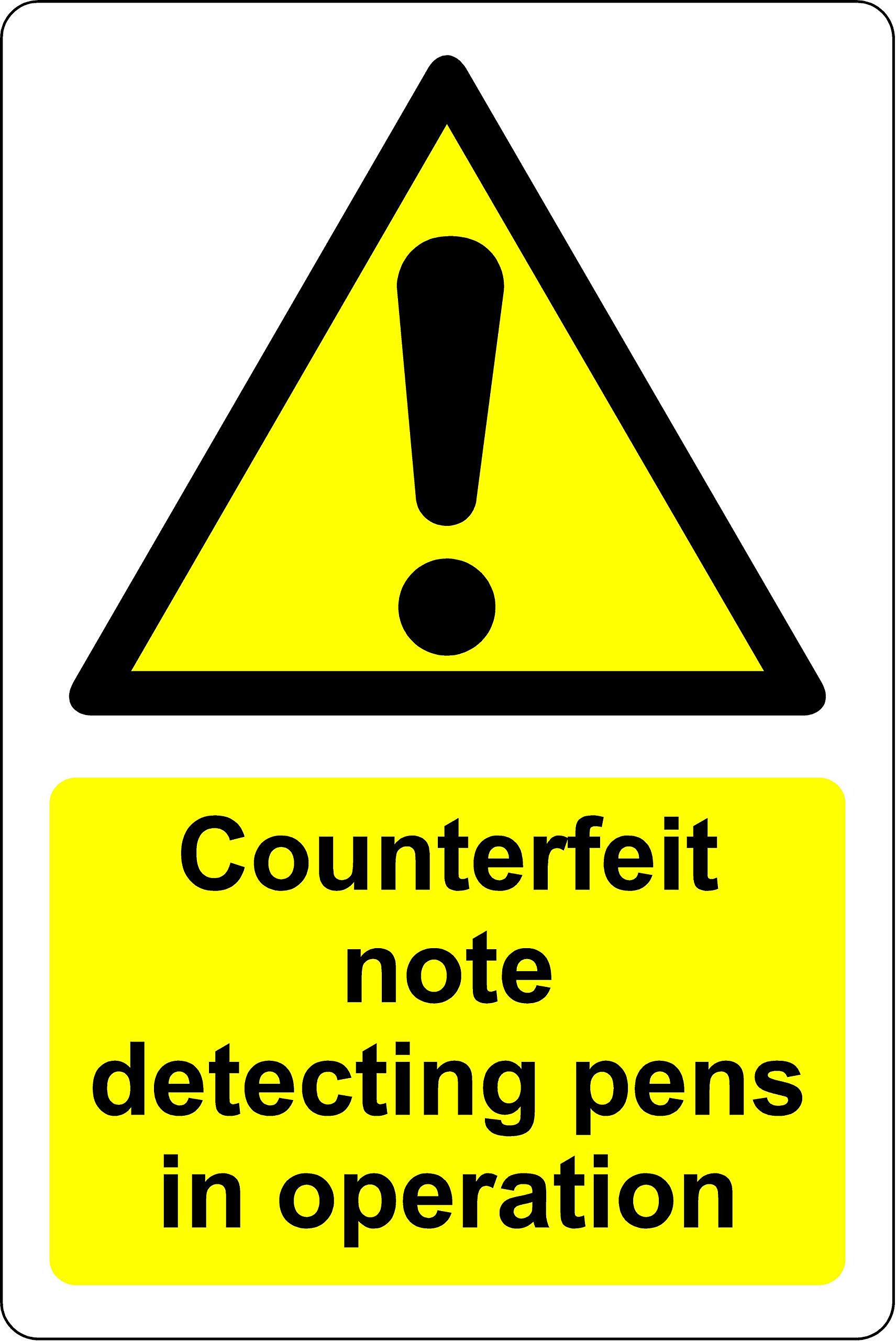 Counterfeit note detector pens in operation Safety sign - 1.2mm Rigid plastic 200mm x 150mm