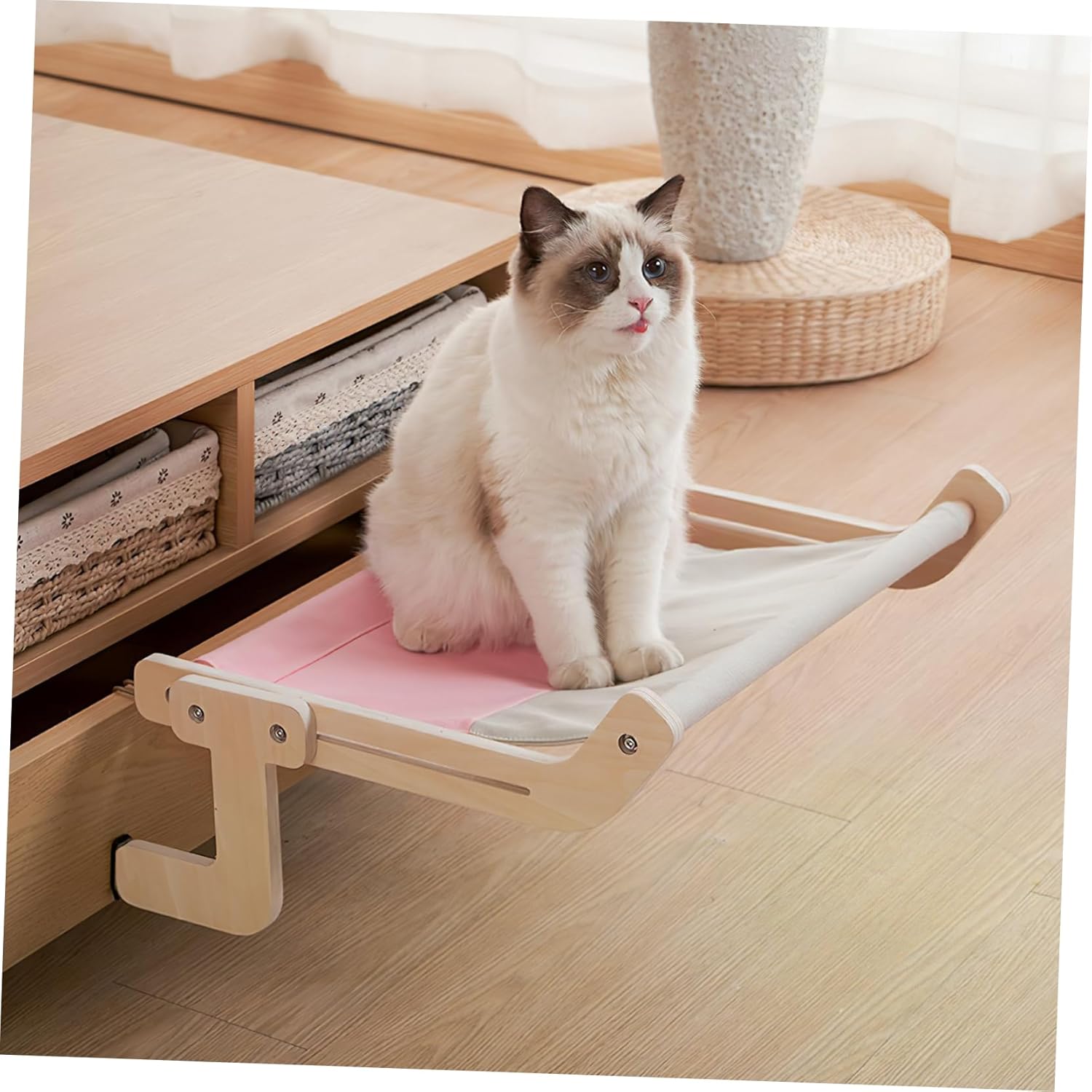 1set Thickened Cat Hammock Bed for Window Removable Mat for Indoor Cats Easy Installation No Drilling Grey