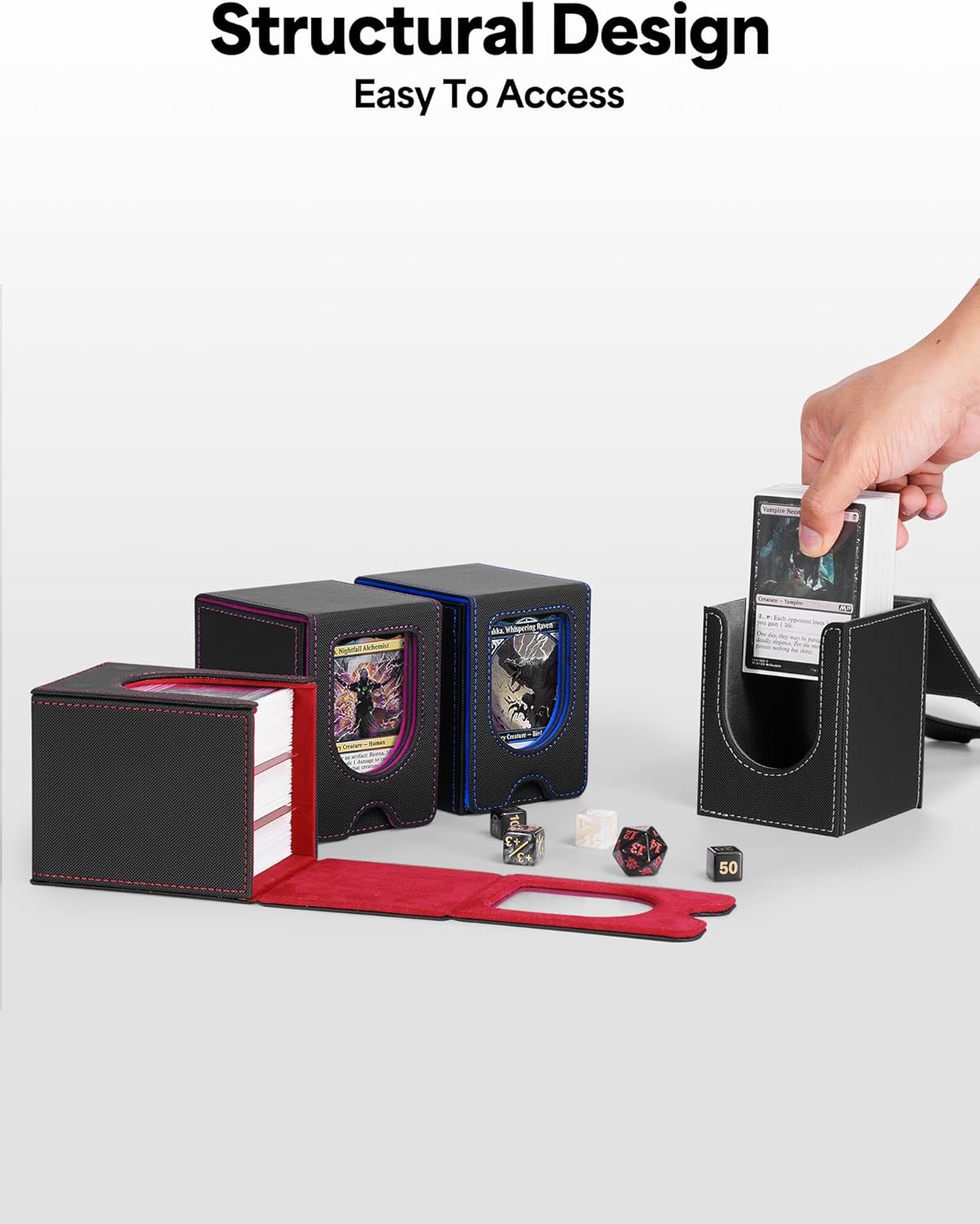 MTG Commander Deck Box, MTG Card Box with See-Through Window, Magnetic Closure Holds 100+ Double-Sleeved Cards TCG Cards(Black&Purple)