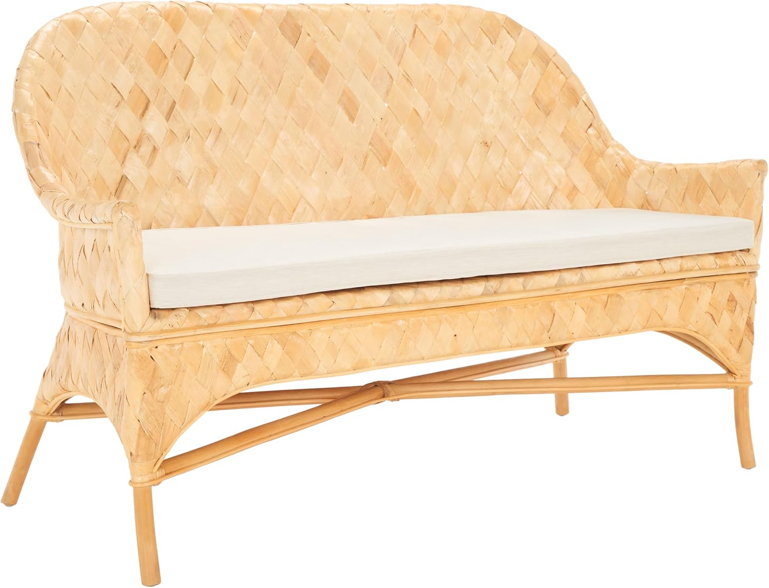 SAFAVIEH Home Collection Chorus Coastal Natural/White Cushion Woven Sofa Bench (Fully Assembled)