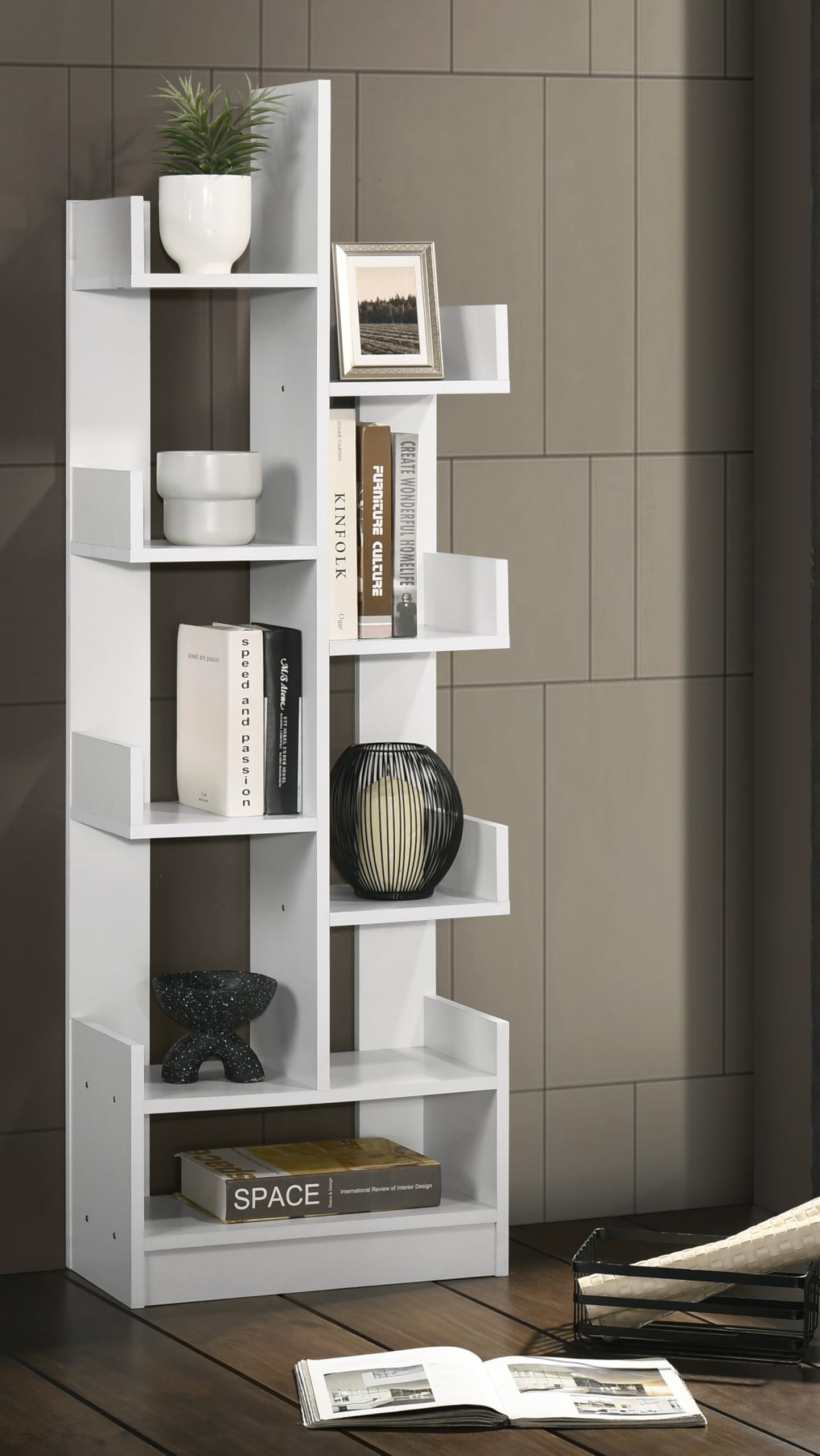 DeckUp Nobu Engineered Wood Book Shelf and Display Unit (White, Matte Finish)-image-15