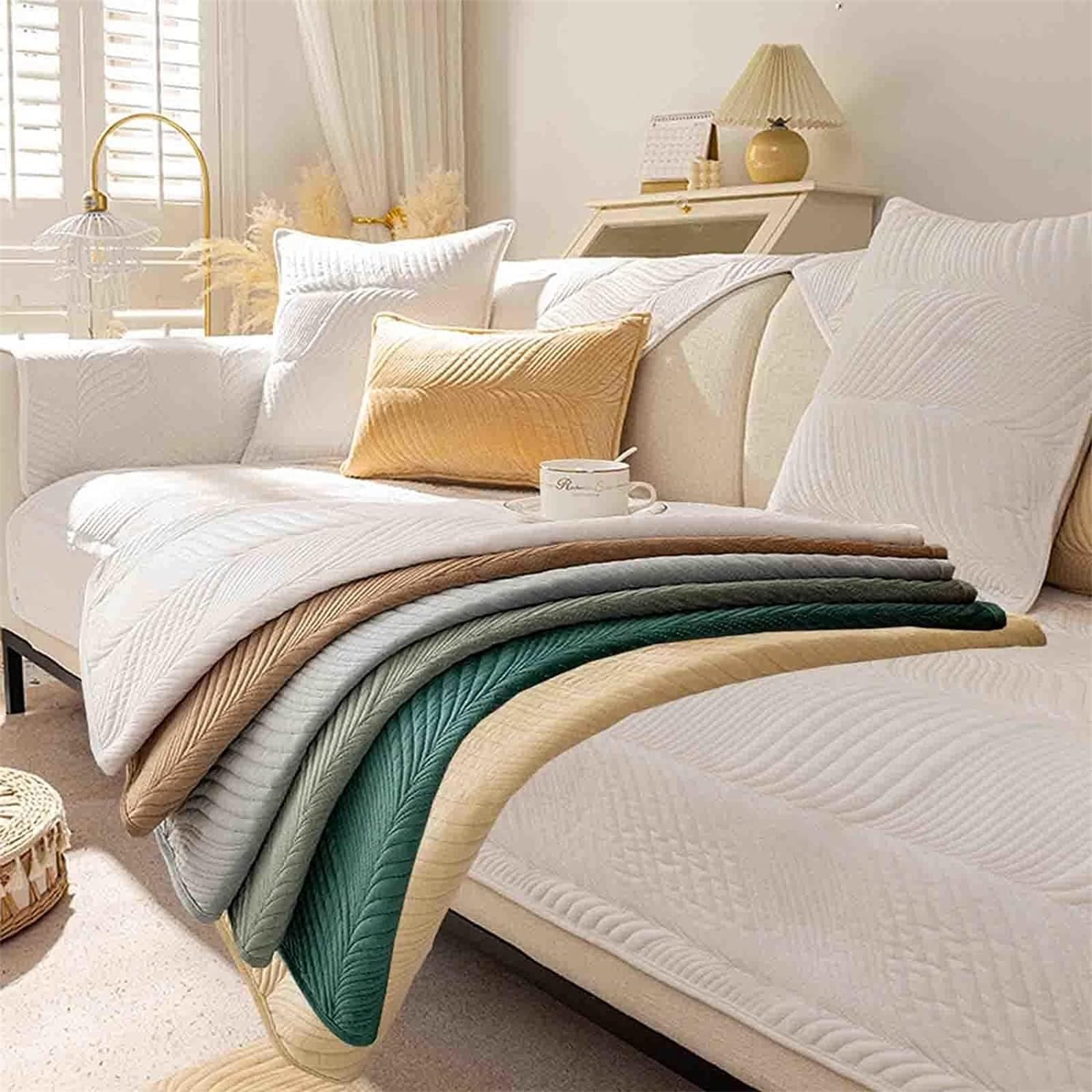 Herringbone Chenille Fabric Sofa Covers, Sofa Cushion Covers, Non-Slip Sofa Cover 1 2 3 Seater Couch Covers for Sectional Sofa, Sofa Slipcovers L Shape Furniture Protector (Beige,70x120cm)