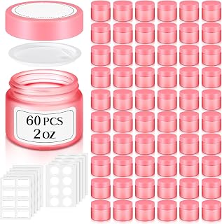 Layhit 60 Pcs 2 oz Glass Jars with Lids Airtight Jars Bulk,Pink | Empty, Leakproof, with Sticker Labels & Liners Lids, Mini Jars for Wedding Favors, Travel, Cream, Lotions, Candle