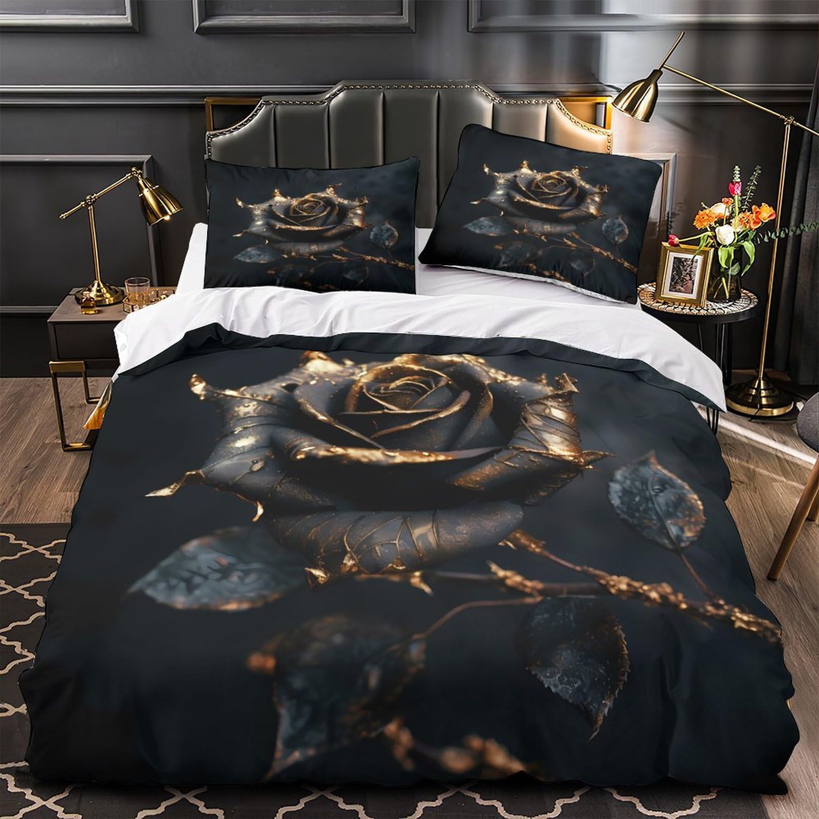 Parure de lit rose noire lit simple microfibre 135x200 cm imprimé 3D dark fantasy