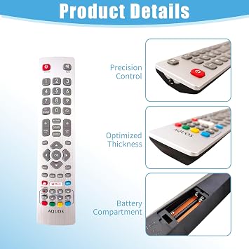 TV Remote Control Replacement for Sharp Aquos 4K HD Smart TV 40BG3K | LC-32HG5341K LC-32HG5141K LC-32HG5341K LC-40UG7252K LC-40UI7352K LC-40UI7352E LC-43CFG6001K LC-49CFG6001E