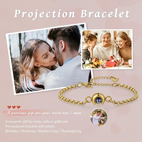 Miniatura 5 de JewelOra Pulseras personalizadas con imagen en el interior, pulsera de fotos personalizada para mujeres, pulseras de proyección personalizadas con