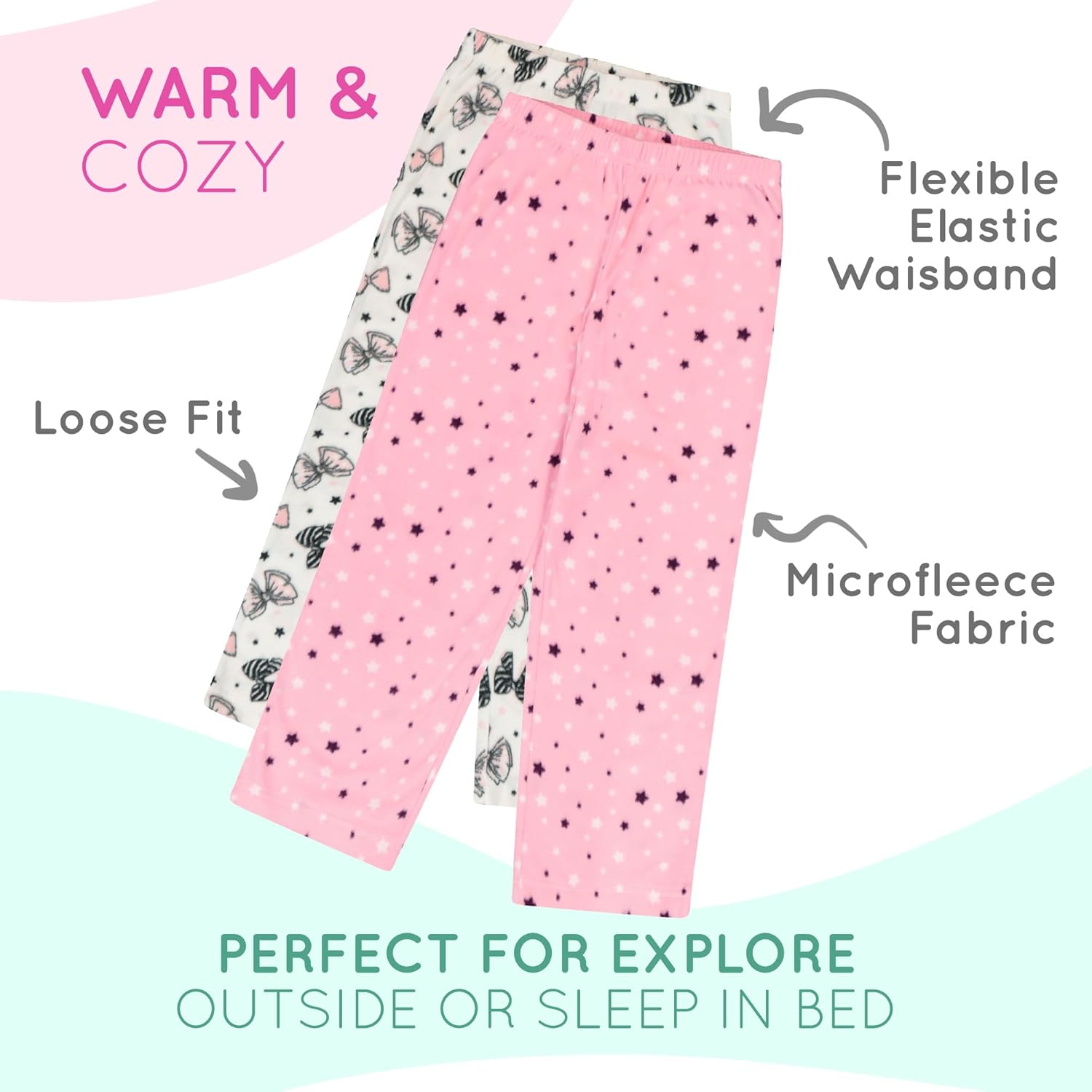 Mad Dog Girl's Pajama Pants - 2/3 Pack, Soft Micro Fleece Fashion Sleepwear Lounge. Sizes: 6-16 - Image 2