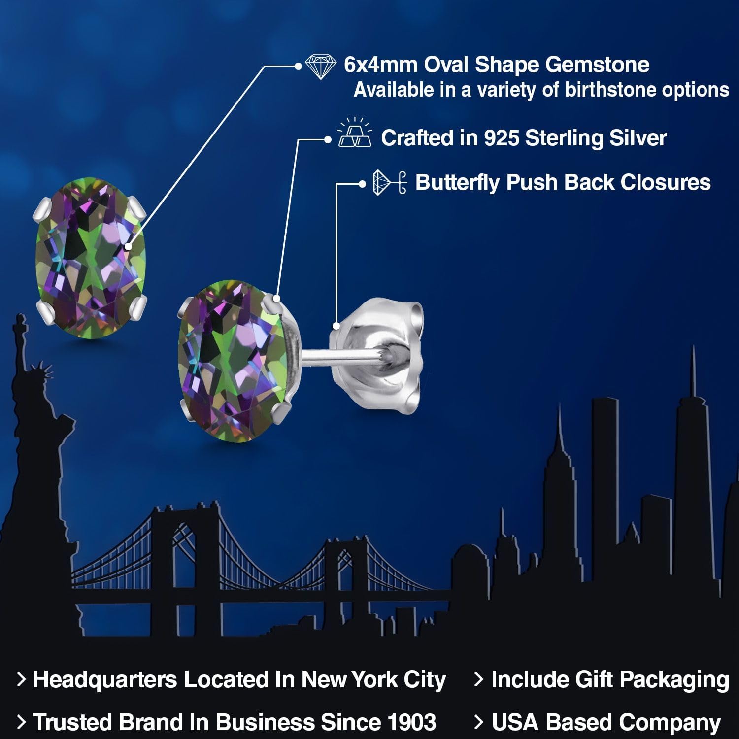 Gem Stone King 1.20 Cttw Green Mystic Topaz Stud Earrings For Women Men | 925 Sterling Silver | Gemstone Birthstone | Oval 6X4MM