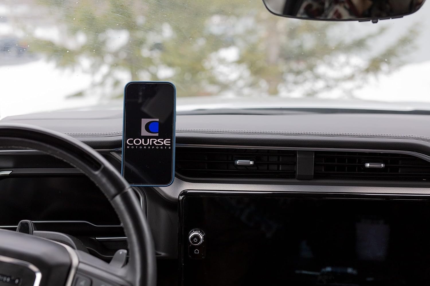 Course Motorsports Direct Fit Phone Mount - GMC Sierra Denali 1500 AT4 (2022+), 2500-3500HD Denali (2024+) Cradle Head - No Charging Manual Closing (Black) Left