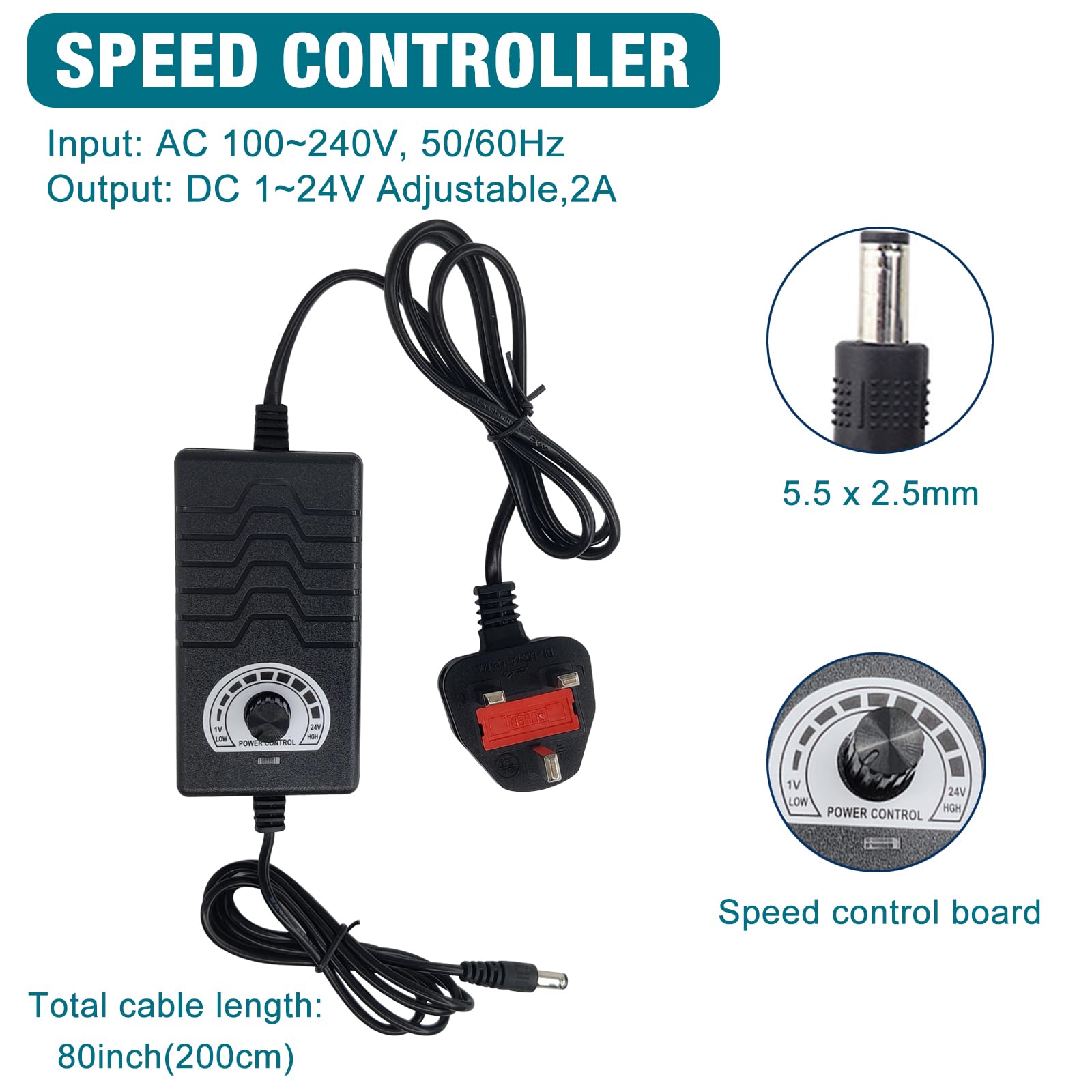 JQDML Actuador lineal alternativo de bricolaje CC 24 V 120 RPM de alto par de carrera de 1.2 a 6 pulgadas, motor telescópico ajustable con controlador de velocidad, ventosa y control remoto