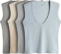 THE SET Donne Confezione da 3 canotte a coste con scollo a V profondo