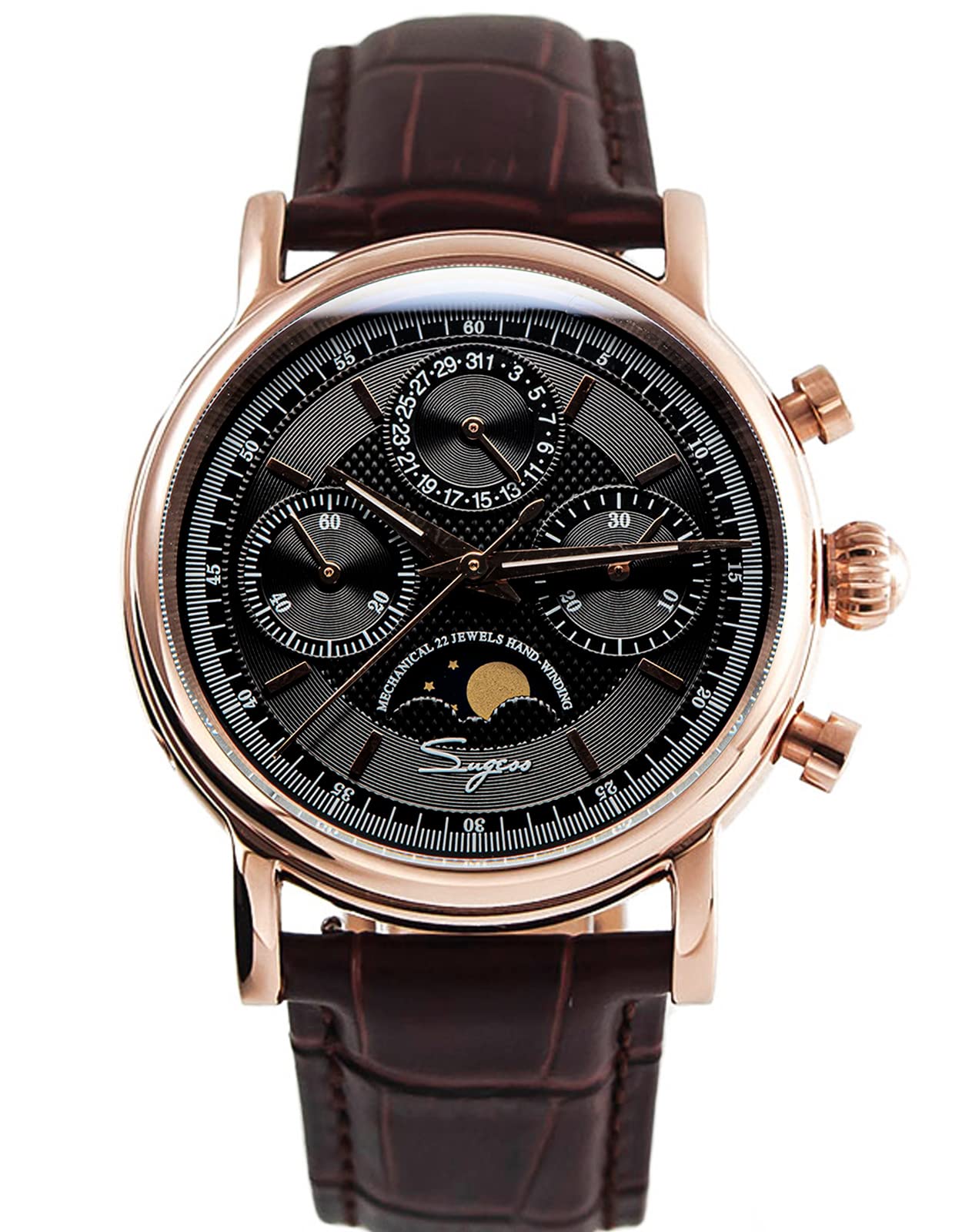 Sugess SU1908GZ Gold SWAN Neck MoonPhase Master Seagull ST1908 Uhrwerk Saphirglas Herren Chronograph Mechanische Uhr 1963